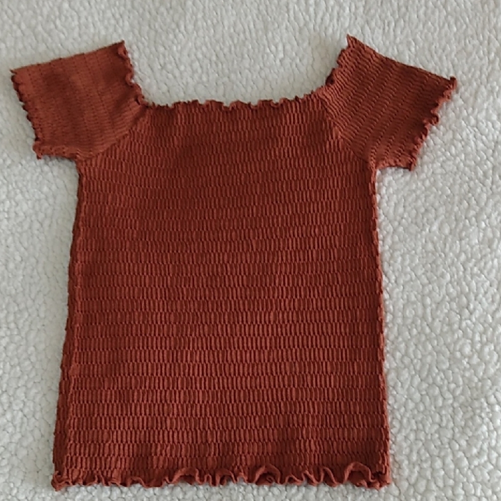 Aura Ribbed Knit‎ Top in Rust Girls Short Sleeve L/XL
